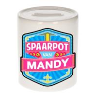 Kinder spaarpot met naam - Mandy - keramiek - met dop - wit - Sparen - Spaargeld van Mandy