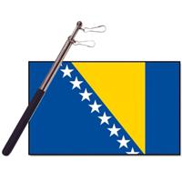 Landen vlag Bosnie - 90 x 150 cm - met compacte draagbare telescoop vlaggenstok - supporters - thumbnail