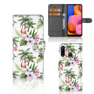 Samsung Galaxy A20s Telefoonhoesje met Pasjes Flamingo Palms