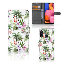 Samsung Galaxy A20s Telefoonhoesje met Pasjes Flamingo Palms - thumbnail