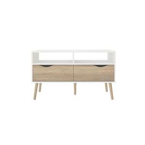 TV-meubel Delta 4-vaks - wit/eikenkleur - 98,6x39x57,6 cm - Leen Bakker