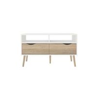 TV-meubel Delta 4-vaks - wit/eikenkleur - 98,6x39x57,6 cm - Leen Bakker - thumbnail