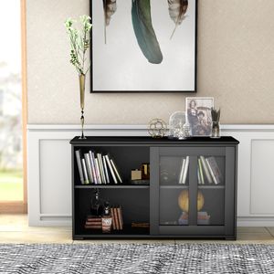 Dressoir Keukenkast Opbergkast Woonkamer met Schuifdeuren Zwart 106.5 x 33 x 62,5 cm