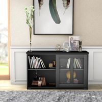 Dressoir Keukenkast Opbergkast Woonkamer met Schuifdeuren Zwart 106.5 x 33 x 62,5 cm