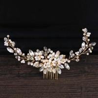 Gouden parel hoofdband Tiaras Crystal Strass bruids haar kammen helm