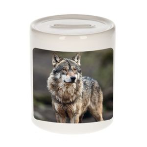 Dieren foto spaarpot wolf 9 cm - wolven spaarpotten jongens en meisjes