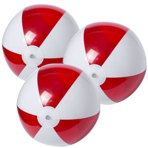 6x stuks opblaasbare strandballen plastic rood/wit 28 cm