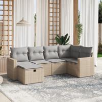 6-delige Loungeset met kussens poly rattan gemengd beige