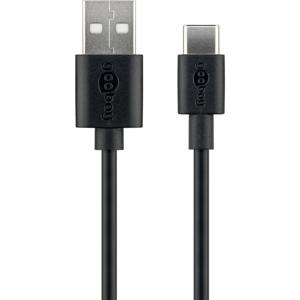 Goobay USB-kabel USB 2.0 USB-C stekker, USB-A stekker 1 m Zwart Stekker past op beide manieren, Aluminium-stekker, Ronde ader, PVC-mantel 45735