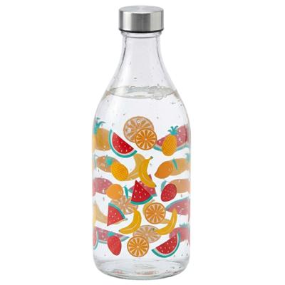 Vivalto Waterfles / drinkfles Fruity - glas - transparant - met RVS dop - 1000 ml