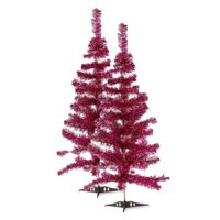 2x stuks kleine fuchsia roze kerstbomen van 90 cm