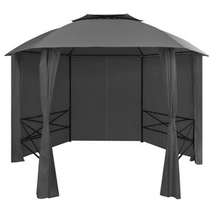 VidaXL Tuinpaviljoen met gordijnen hexagonaal 360x265 cm