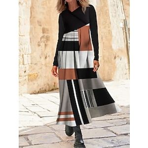 Dames Werk Jurk Modieus Casual jurk Swingjurk Winter jurk Dagelijks nappi Afdrukken Lange jurk maxi-jurk Lange mouw V-hals Normale pasvorm Geometrisch Ruitjes