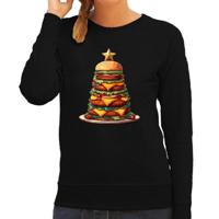 Kersttrui/sweater dames - kerstboom van hamburgers - zwart - burgerfan - Merry Christmas Kersttrui/sweater dames - kerstboom van hamburgers - zwart - burgerfan - Merry Christmas