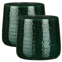 Plantenpot/bloempot keramiek donkergroen relief patroon - 2x - D24/H21 cm