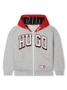 HUGO KIDS hoodie zippé à logo appliqué - Gris