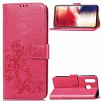 Lucky Clover ingedrukt bloemen patroon lederen case voor Galaxy A8s met houder & kaartsleuven & portemonnee & hand strap (Rose rood)