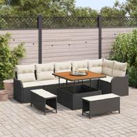 Tuinbankenset met kussen 9 pcs Zwart poly rattan