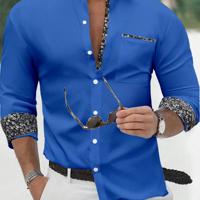 Bon&Bon Men's Yellow Long Sleeve Casual Button-Up Floral Shirt Blue / S