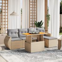 6-delige Loungeset met kussens poly rattan beige