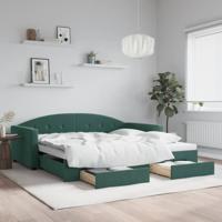 Slaapbank onderschuifbed lades 100x200 cm fluweel donkergroen