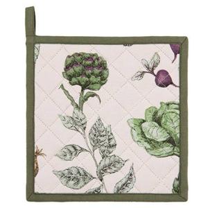 Clayre & Eef Pannenlap 20x20 cm Beige Groen Katoen Vierkant Groenten