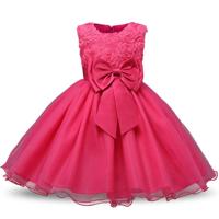 Rose rood meisjes mouwloos Rose Flower patroon Bow-knoop Lace Dress Toon jurk Kid grootte: 100cm