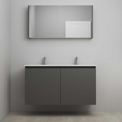 On-Line Badkamermeubelset - 120 cm - Voorgemonteerd - Greeploos 2 Deuren - Porseleinen Wastafel - 2 Kraangaten - Spiegelkast - Mat Antraciet