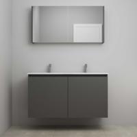 On-Line Badkamermeubelset - 120 cm - Voorgemonteerd - Greeploos 2 Deuren - Porseleinen Wastafel - 2 Kraangaten - Spiegelkast - Mat Antraciet