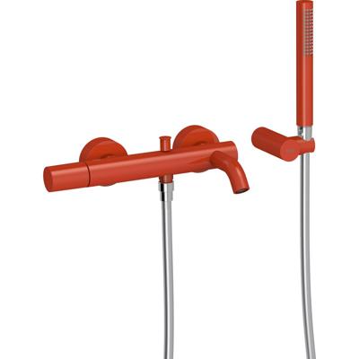 Badkraan Tres Study | Opbouw | Mengkraan | Incl.Handdoucheset | 2-weg | hoh 15 cm | 1-knop | Rond | Rood