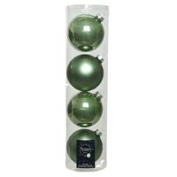 Decoris kerstballen - 4x st - salie groen - D10 cm - glas - kerstversiering Decoris kerstballen - 4x st - salie groen - D10 cm - glas - kerstversiering