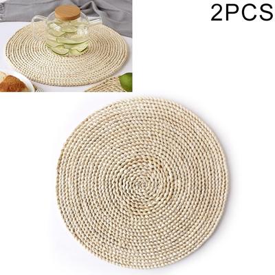 2 stuks antislip natuurlijke maïs geweven verdikking geïsoleerde thee mat tabel hittebestendige Casserole mat ronde placemat 35cm