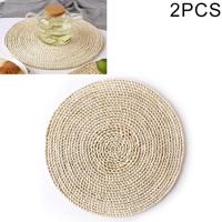 2 stuks antislip natuurlijke maïs geweven verdikking geïsoleerde thee mat tabel hittebestendige Casserole mat ronde placemat 35cm