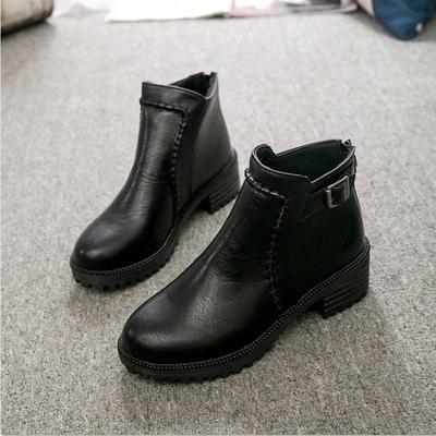 Ronde teen ritsen Chunky Boots korte pluche vierkante hakken enkellaars voor vrouwen grootte: 35 (zwart)