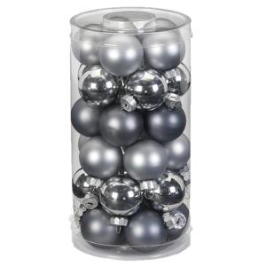 Kerstballen - klein formaat - 30x st - grijs - D4 cm - glas - glans en mat