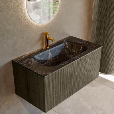 Badmeubel Mondiaz Kurve-Dlux | 90 cm cm | Meubelkleur Shadow | Wastafelkleur Lava | Solid surface | Wasbak midden spoelbak | 1 kraangat