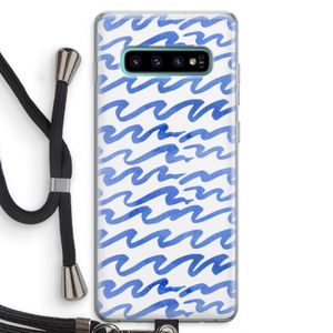 Blauwe golven: Samsung Galaxy S10 Plus Transparant Hoesje met koord