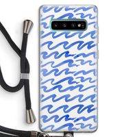 Blauwe golven: Samsung Galaxy S10 Plus Transparant Hoesje met koord