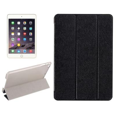 Zijde textuur horizontale Flip lederen draagtas met drie-opvouwbare houder voor iPad mini 2019 (zwart)