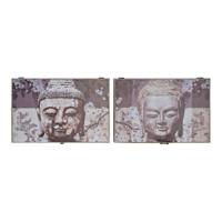 Decoratieve Doos DKD Home Decor Grijs Hout MDF Boeddha Teller (2 Stuks)
