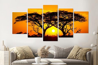 Karo-art Schilderij - Zonsondergang in Afrika, 5 luik, 200x100cm - thumbnail