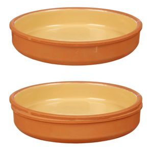 2x stuks tapas/hapjes serveren/oven schaal terracotta/geel 23 x 4 cm