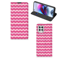 Motorola Moto G100 Hoesje met Magneet Waves Pink - thumbnail