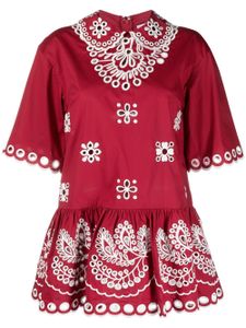 RED Valentino blouse en broderie anglaise à ourlet péplum - Rouge