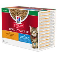 Hill&apos;s Healthy Cuisine Kitten stoofpotje voor kat met kip & groenten, met zeevis & groenten maaltijdzakje combipack 2 dozen (24 x 80 g)