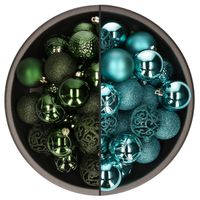 74x stuks kunststof kerstballen mix van turquoise blauw en donkergroen 6 cm - Kerstbal