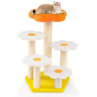 Schattige Bloemen Krabpaal Voor Binnenkatten Kattenboom met Knuffel-pluche Bovenkant Sisal Krabpaal Geel