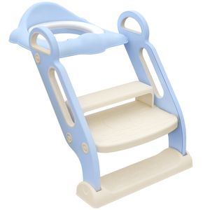 ZONEKIZ Toiletbril voor kinderen, inklapbaar, met ladder, 2 handgrepen, antislip, spatbescherming, blauw