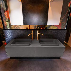 Badkamermeubelset Mondiaz Erin 150 cm met 2 Lades met RIDGE Wastafel Dubbel Dark grey met 2 kraangaten Greeploos Mat Dark Grey