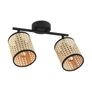 Landelijke LED Opbouwspot Rotan - naturel/zwart - 30/10/22cm - Dimbaar - plafonniere gemaakt van rotan en metaal - inclusief LED lichtbron - E14 fitting - 4W - 400lm - 2700K - warm wit licht